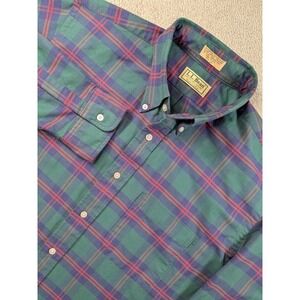 LL Bean Vintage USA Made Plaid Button Down Shirt Mens 16.5-34 XL Green Blue Red